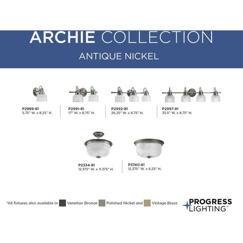 Archie 3 Light 26 inch Antique Nickel Bath Vanity Wall Light